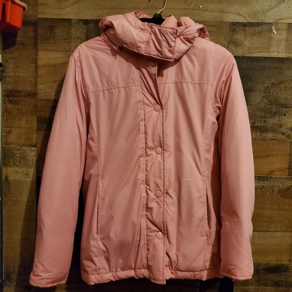 Gap Puffer Down Jacket Women's Pink Warm Winter Coat Removable Hood Size S - Picture 1 of 12